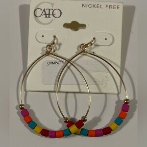 NWT Cato Gold and Red Hoop Earrings with Beaded Accents